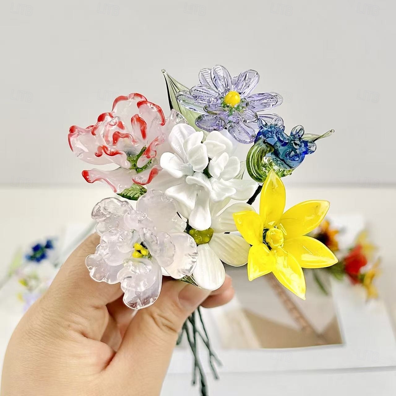 floare din sticlă pentru luna nașterii, cadou floral din sticlă suflată manual pentru ziua de naștere, Ziua Mamei, iubită, cea mai bună prietenă, soră, bunică – cadou unic pentru ea, femei, set de 2026 - $16.99 –P14