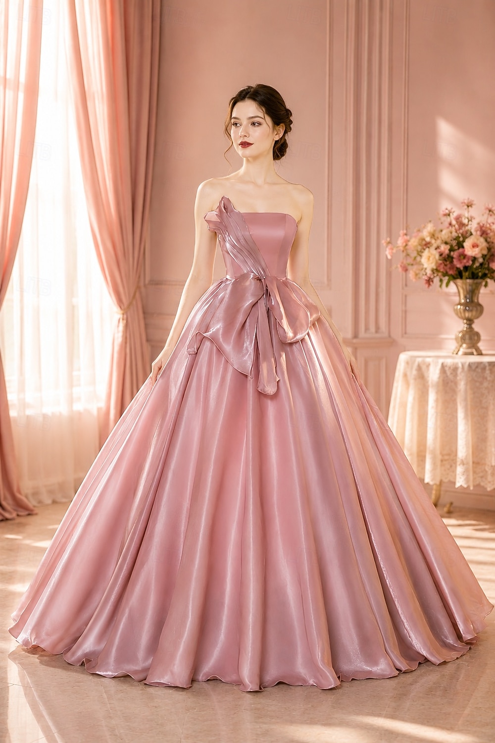 Vestido de Gala Corte A Hasta el Suelo Trajes de gala Elegante Fiesta Princesa Sin Mangas Sin Tirantes Fiesta de baile Fiesta de Noche Organdí Sin espalda con Plisado 2026 - $183.99 –P1