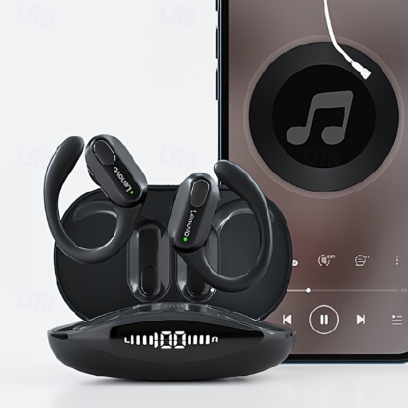 Lenovo ThinkPlus langattomat urheilunappikuulokkeet, Bluetooth 5.3 -kuulokkeet korvakoukuilla, TWS-kuulokkeet LED-digitaalisella akkunäytöllä, sisäänrakennettu mikrofoni, hikoilunkestävät 2026 - $42.99 –P3