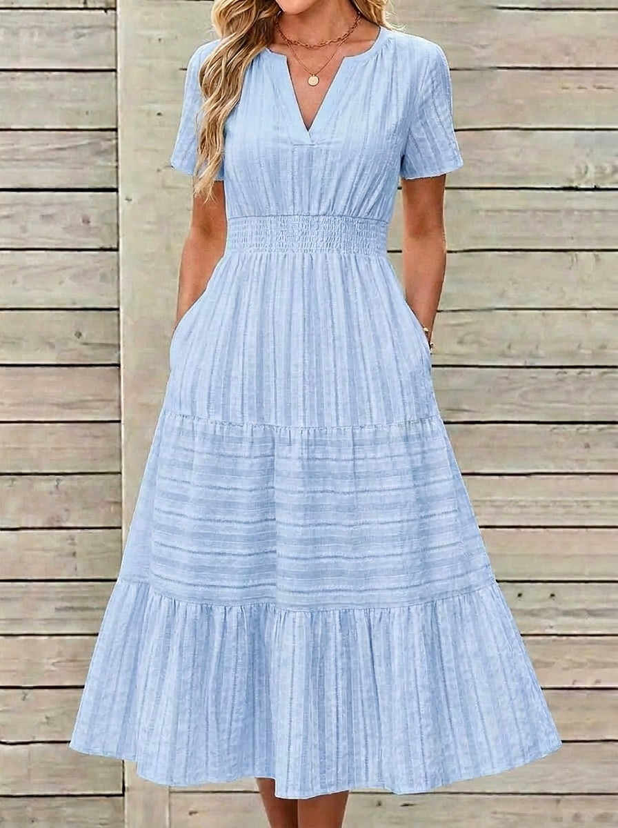 Dam Midiklänning Vardagsklänning A linjeklänning Sommarklänning Grundläggande Klassisk Dagligen Semester Normal Slät Kortärmad V-hals Svart Vit Gul Rodnande Rosa Sommar Vår 2026 - $33.99 –P3