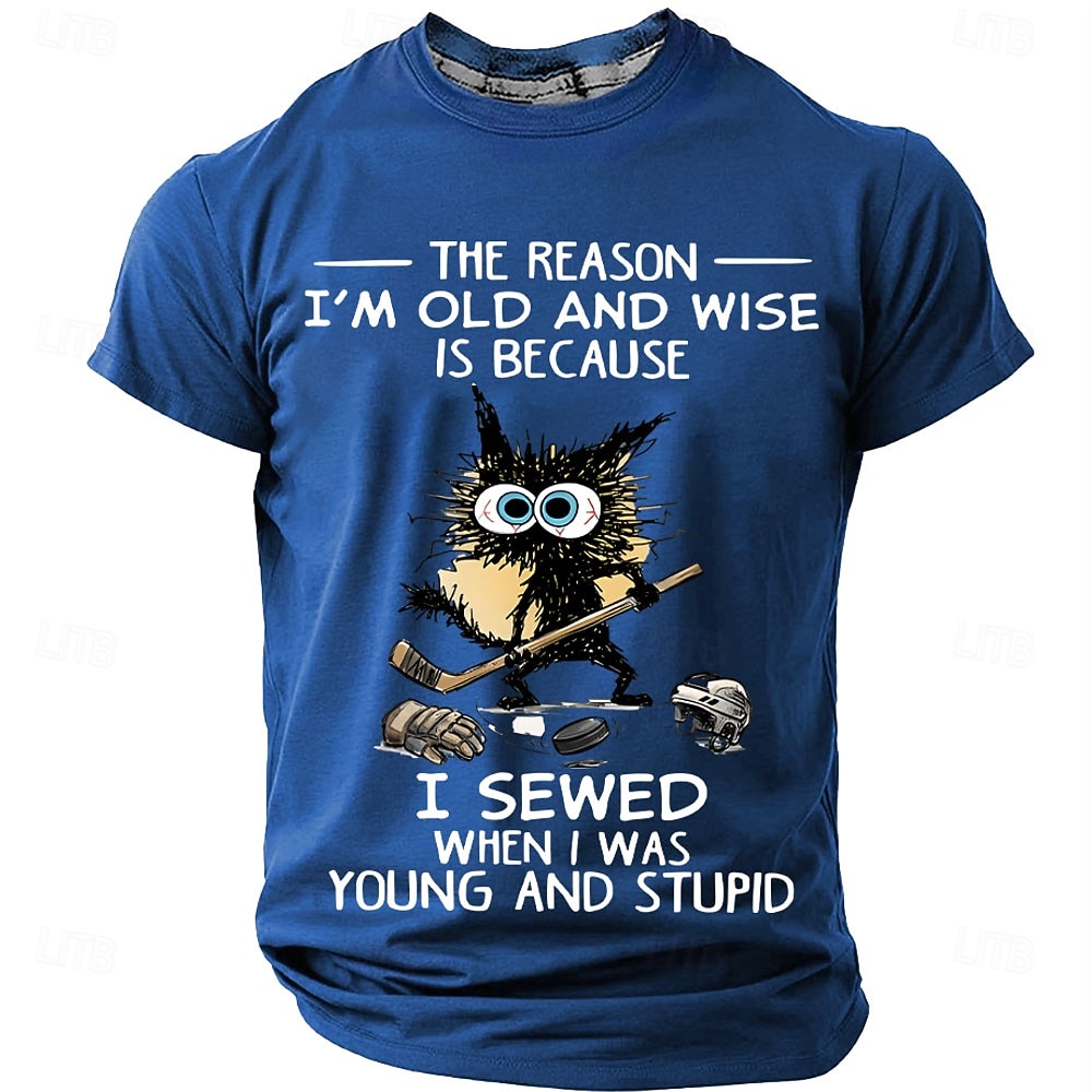 Men's Crazy Messy Cat Hockey Player The Reason I'm Old and Wise Funny Quote Graphic T-Shirt Short Sleeve Casual Sports Top Designer Clothing Apparel S M L XL XXL XXXL 2026 - $18.99 –P4