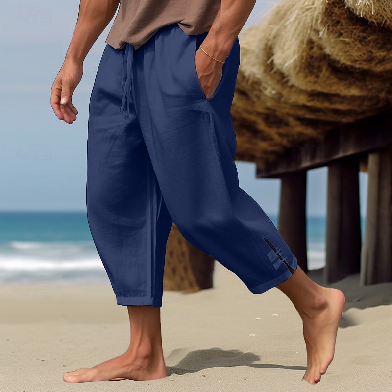 Per uomo Pantaloni di Lino Pantaloni Estivi Pantaloni Corti Pantaloni da Spiaggia Coulisse Elastico in vita Semplice Comodità Traspirante Lunghezza al polpaccio Casuale Quotidiano Ferie Moda Stile del 2026 a $25.99 –P14