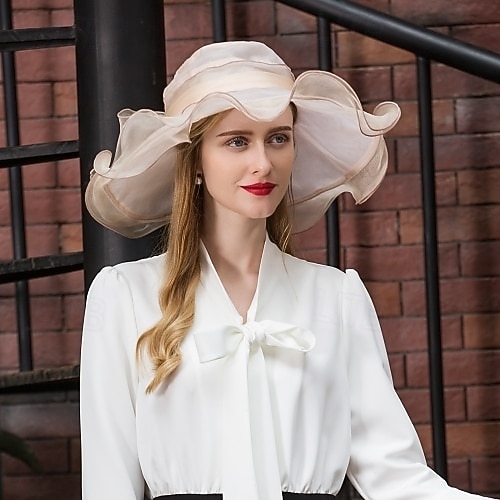 hoed Organza Zomerhoed Slappe hoed Bruiloft Elegant Romantisch Dame Met Strik Helm Hoofddeksels 2026 - $63.99 –P2