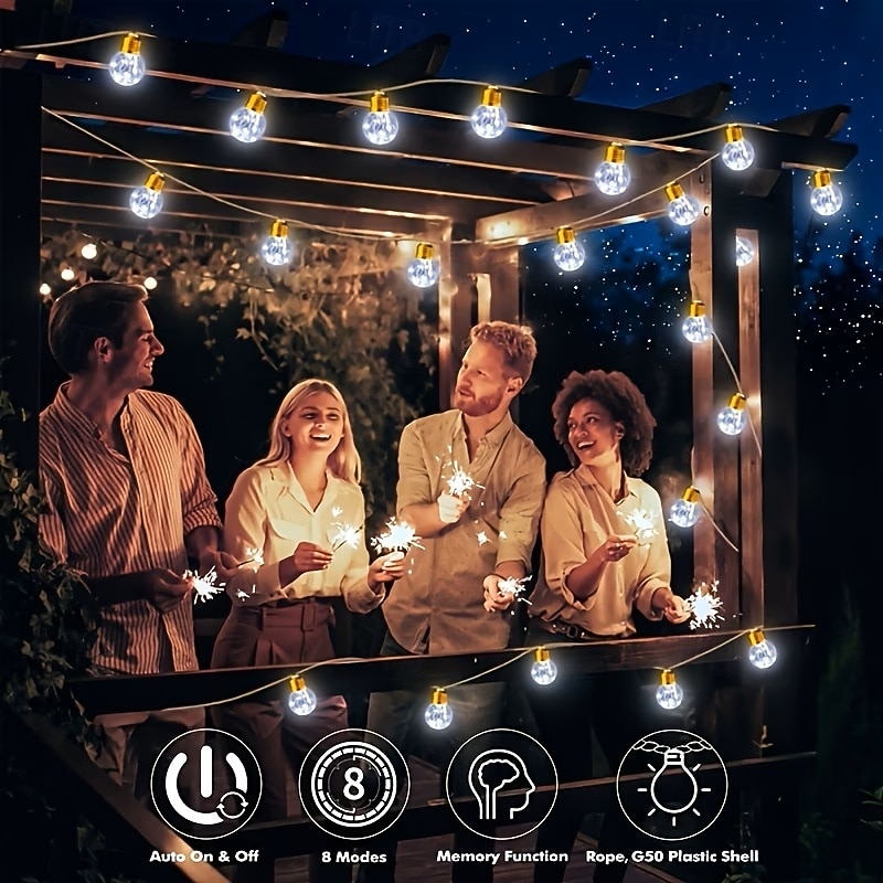 2026年 ソーラー式屋外ストリングライト 8m 16個のLED レトロ麻ロープ電球 フェアリーライト 8モード ソーラー式中庭ライト 防水仕様 別荘、庭、中庭、木、キャンプ、カフェ、休日の雰囲気作りに最適  コレクション – $43.99 –P8