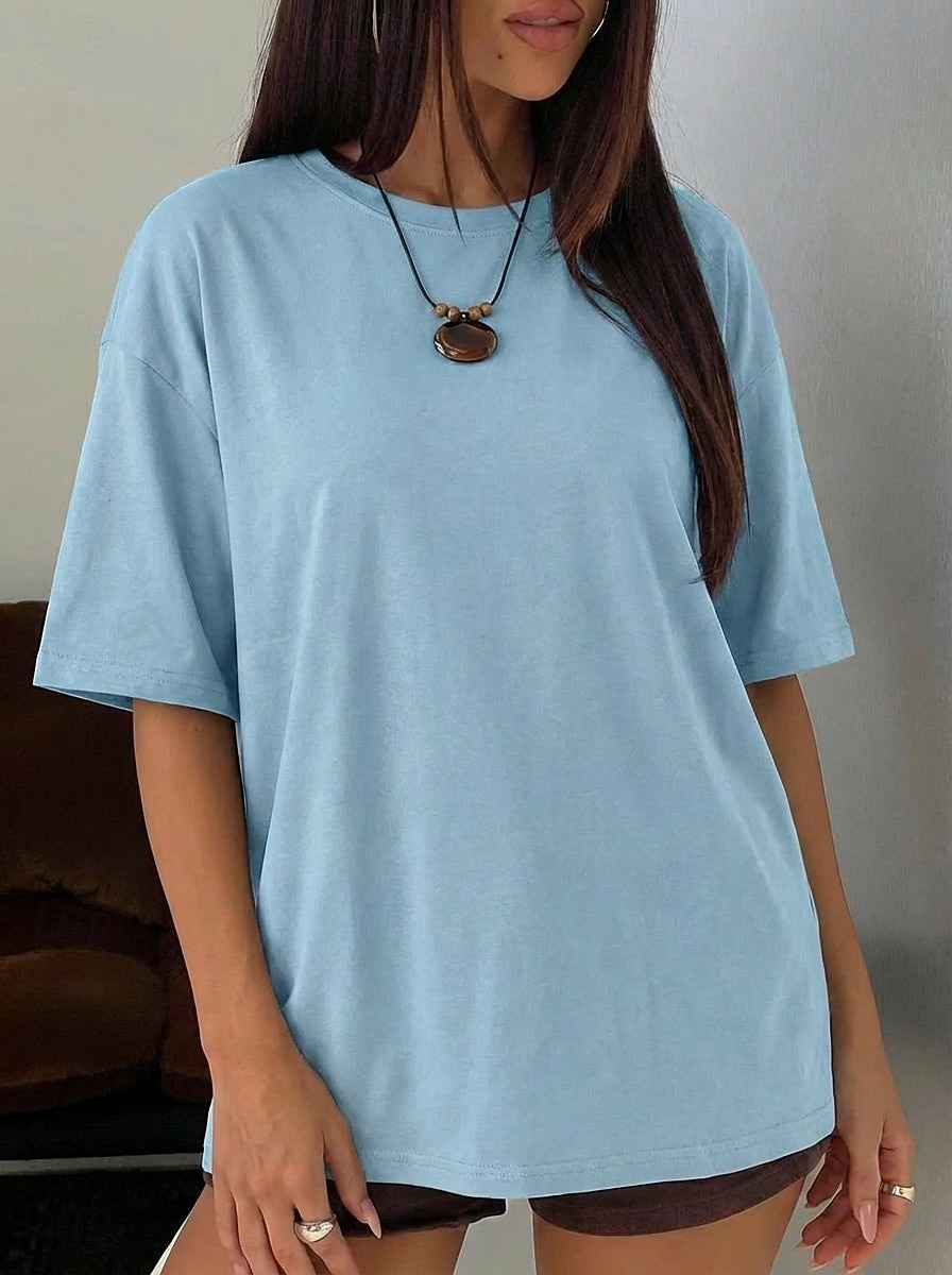 Women's T Shirt Tee Top Solid Color Stylish Classic Casual Half Sleeve Crew Neck Regular Tops Daily Sports Going out Black White Pink Light Brown Coffee Summer Spring 2026 - $19.99 –P3