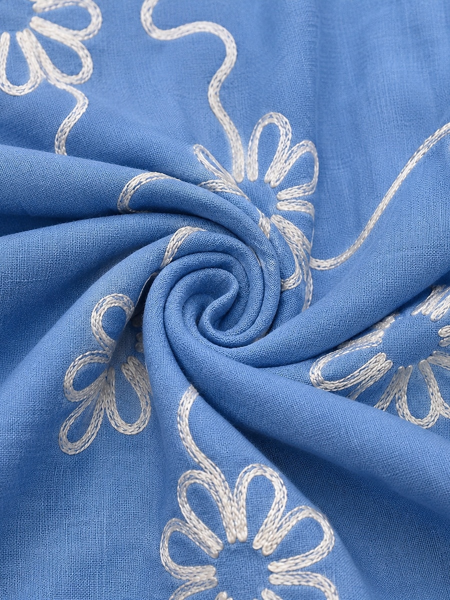 damer broderad klänning midiklänning blommig klänning sommarklänning grundläggande klassisk daglig semester normal passform blommig kortärmad v-ringning blå vit sommar vår 2026 - $14.49 –P2