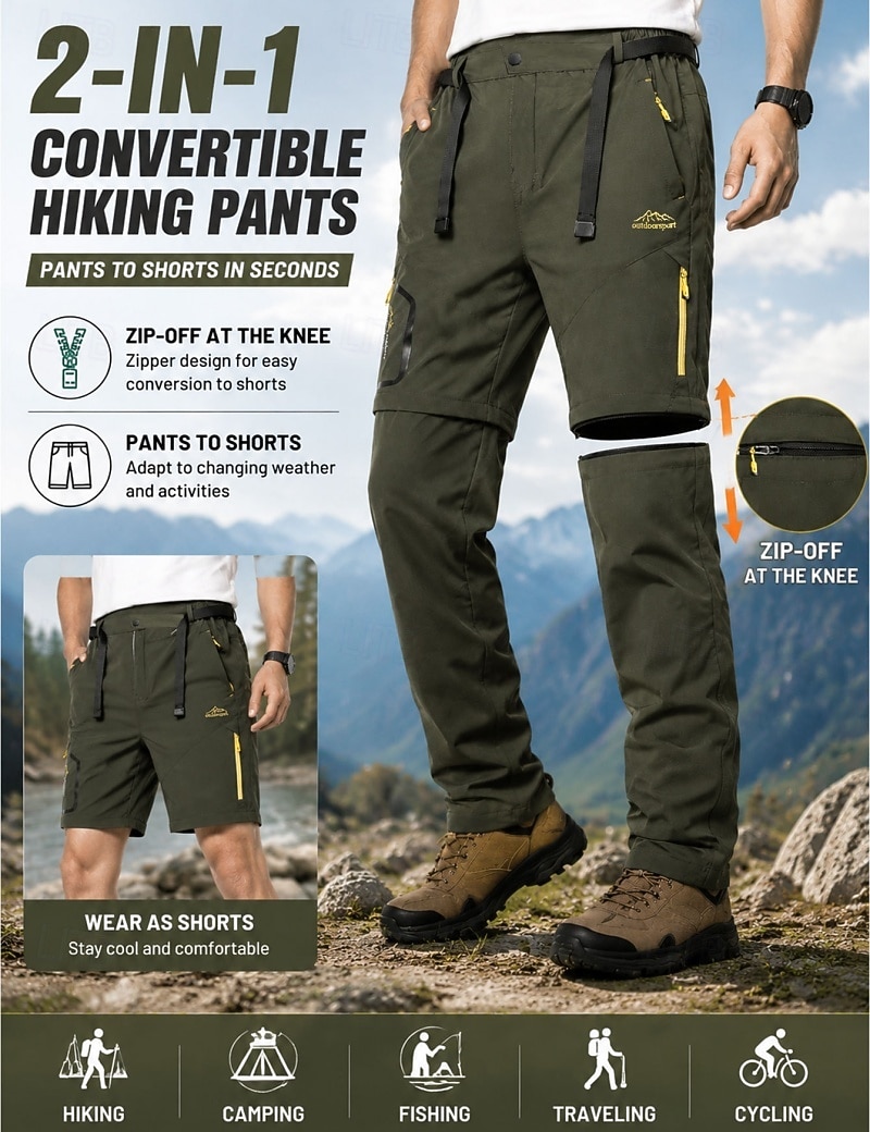 Herr Långbyxor Taktiska byxor Casual byxor Vandringsbyxor Utomhusbyxor Ficka Konvertibel Ensfärgat Vattentät Snabb tork Dagligen Utomhus Helgdag Streetwear Stylish Kaki Svart Oelastisk 2026 - $39.99 –P7
