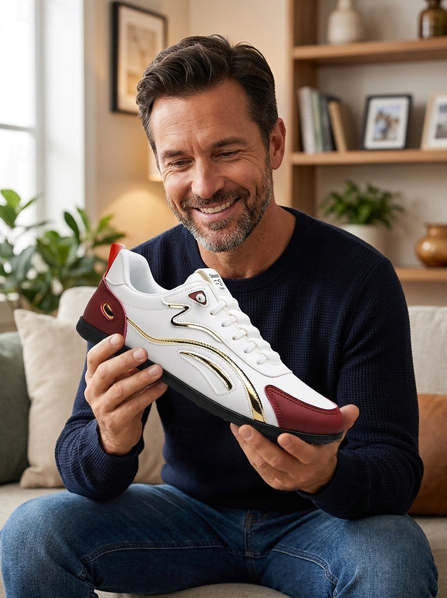Men's White Red Music Festival Sneakers - Comfortable Lace Up Casual Shoes - Stylish Low Top Footwear for Concerts, Festival Outfits, Outdoor Parties and Everyday Streetwear 2026 - $32.99 –P2