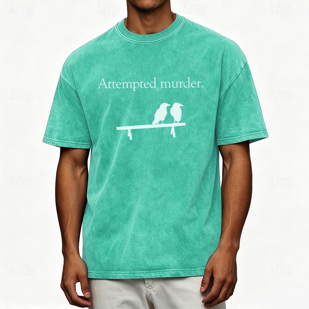 Men's Attempted Murder Two Crows Pun Funny Sarcastic 100 Cotton Acid Wash Heavyweight T-shirt Short Sleeve T shirt DTG Crew Neck Shirt Fashion Daily Holiday T shirt 2026 - $27.99 –P3