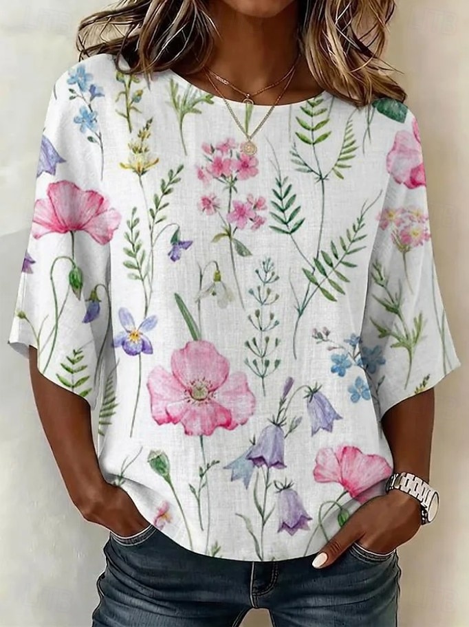 Pentru femei Bluză Imprimeu Floral Grafic Boemia Epocă Tropical Lungime Manșon 3/4 Stil Nautic Topuri obișnuite Casual Zilnic Îmbrăcăminte de vacanță Albastru piscină Alb Roz Îmbujorat Trifoi Bej 2026 - $28.99 –P8