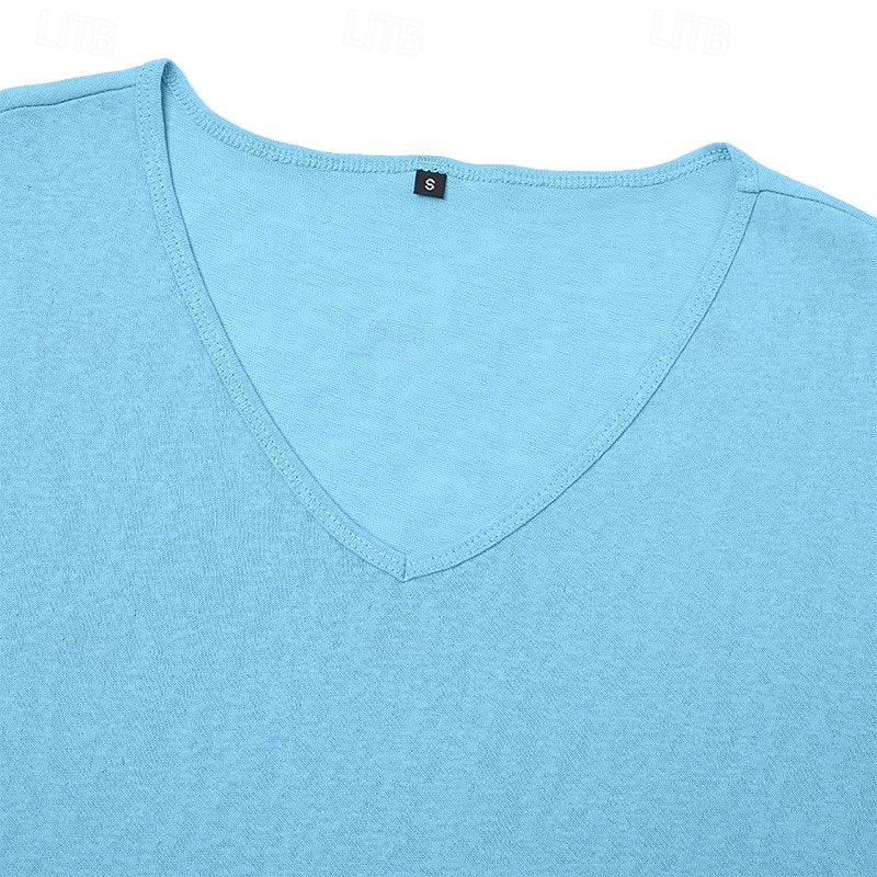Heren linnen t-shirt met lange mouwen en V-hals, geschikt voor de zomer en lente. &zomerse effen kleur, eenvoudig, alledaagse casual streetstyle, effen, outdoor, casual, lichtblauw, meerblauw, zwart 2026 - $10.99 –P4