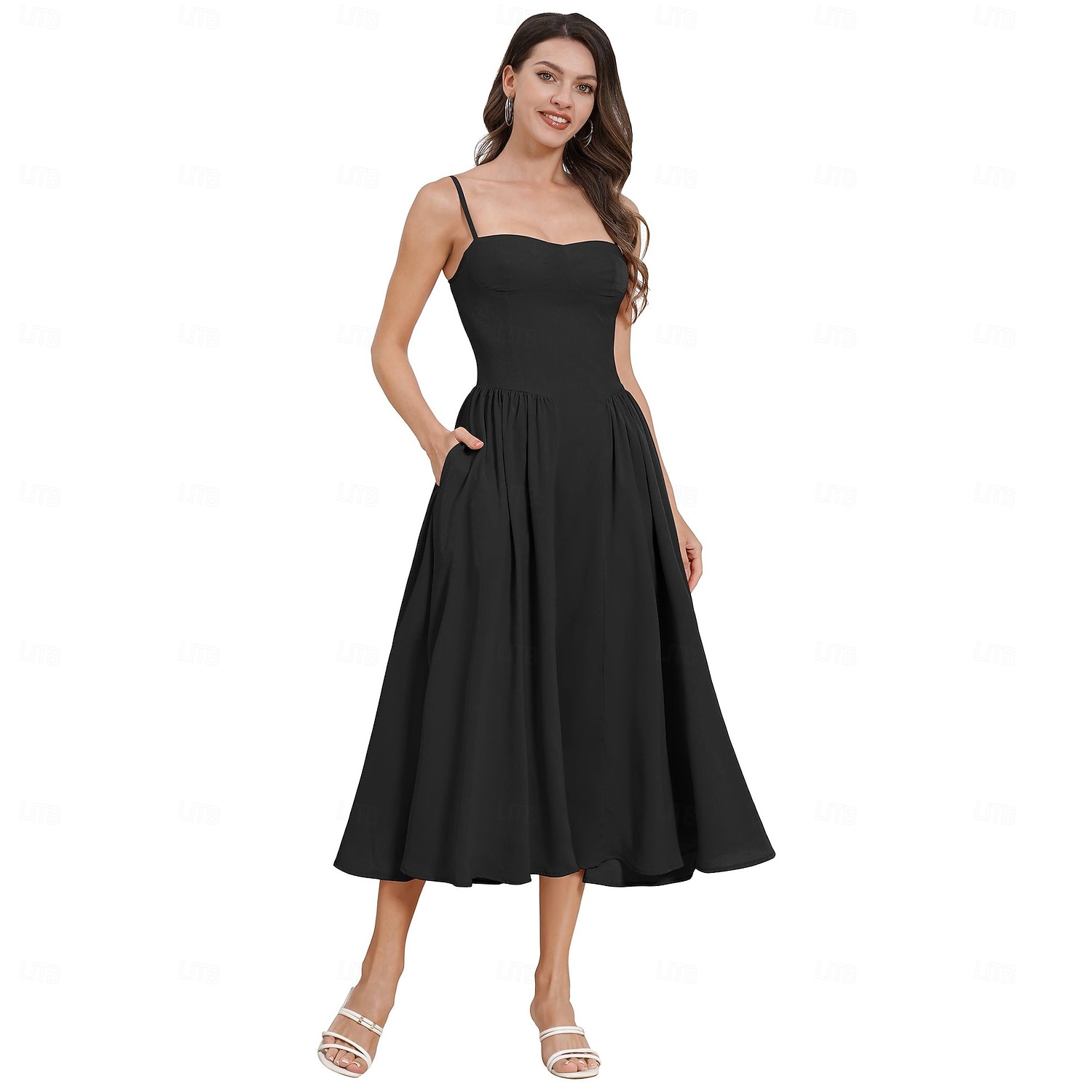 Anos 50 Retro Vintage Até o Tornozelo Vestidos Vestido swing Alças Finas Côr Sólida Justo & Evasê Balanço Fantasia Mulheres Dia dos namorados Festa de Chá Casual / Diário Adulto Vestido Verão de 2026 por $37.99 –P13