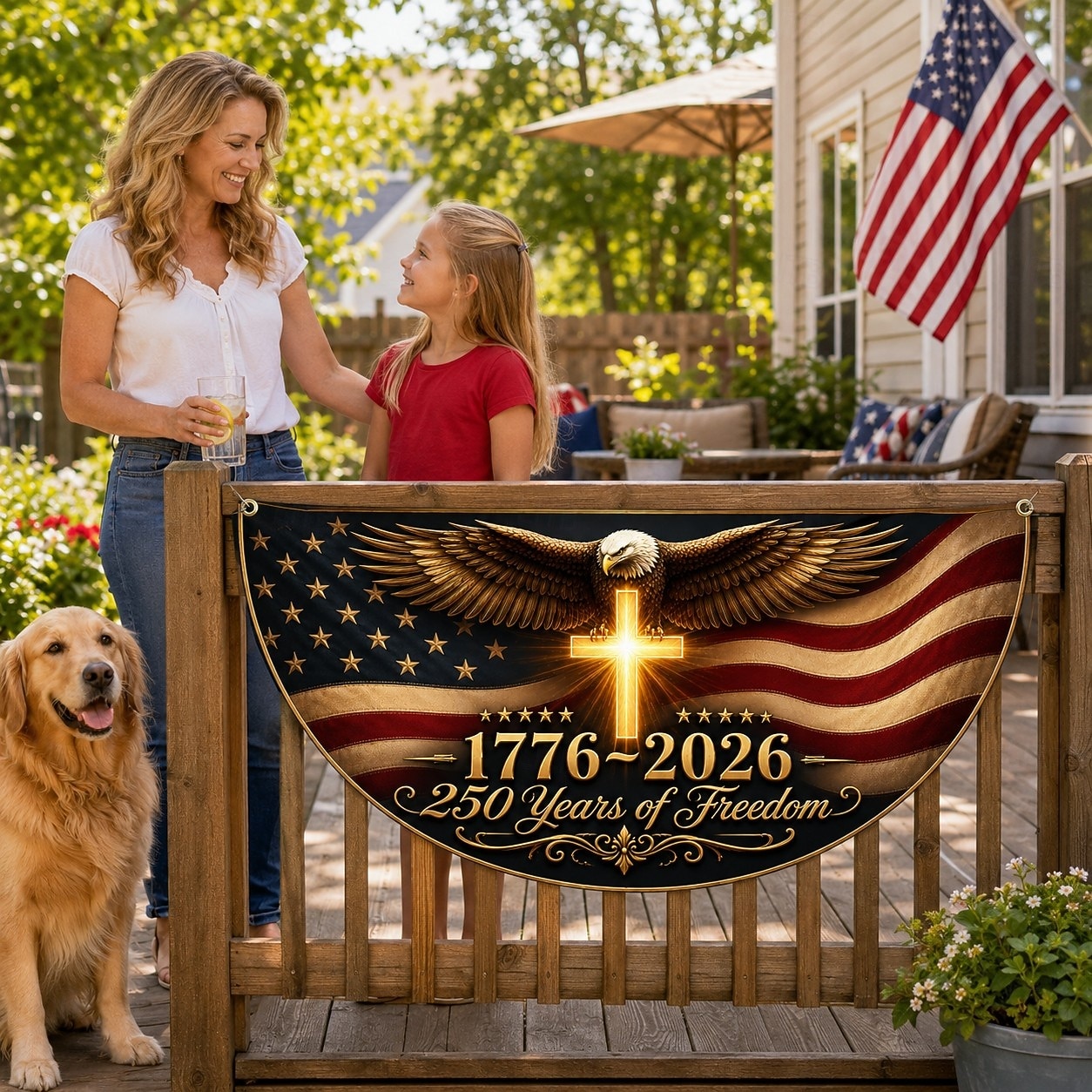 1776-2026 USA 250th Anniversary Bunting Half Round Fan Flag, Patriotic American Outdoor Bunting Banner for House, Porch, Yard, or Independence Day Decoration 2026 - $24.99 –P4