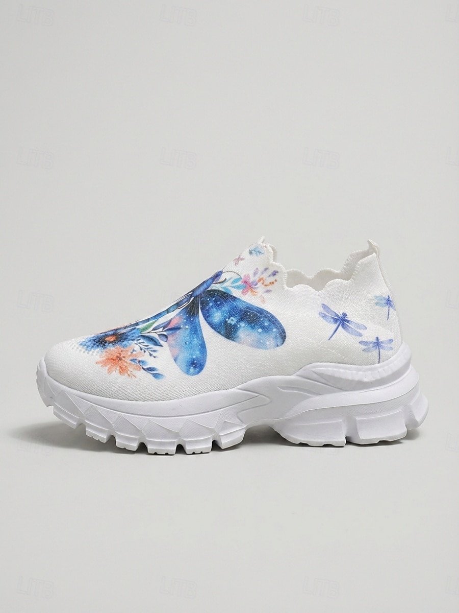 Γυναικεία μπλε slip-on αθλητικά παπούτσια με τύπωμα λιβελούλας - ογκώδη, casual παπούτσια, αναπνεύσιμα υποδήματα για καθημερινή χρήση, γυμναστήριο, περπάτημα &ταξίδι 2026 - $26.99 –P7