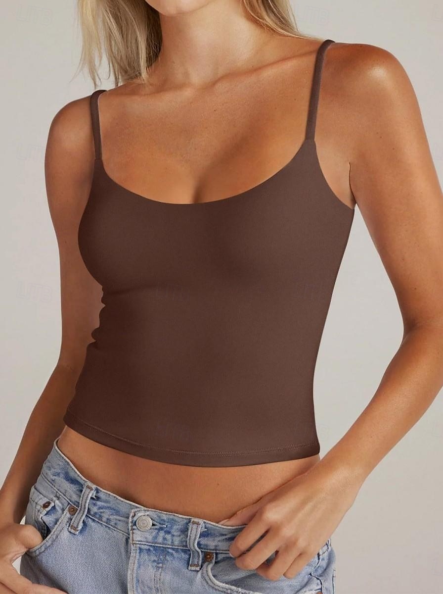 Femmes Débardeur Couleur Unie Élégant Occasionnel Sans manches Bretelles Fines Hauts Réguliers Occasionnel Quotidien Sports Bleu Kaki Noir Blanche Rose Claire Été de 2026 ? $16.49 –P9