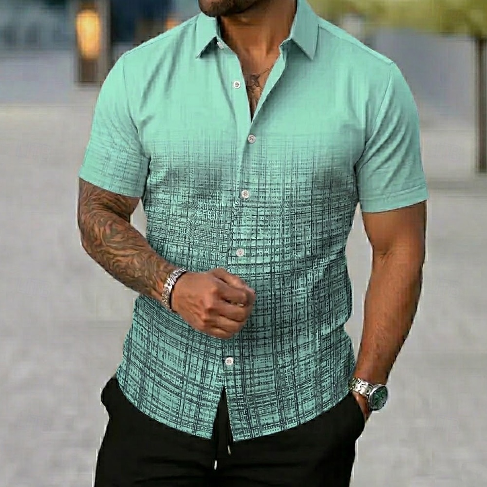 Per uomo Geometrico Griglia / Plaid Colore sfumato Camicia Camicia Estiva Camicia con Bottoni Manica Corta Casual Quotidiano All'aperto Vacanza Estate Primavera Collo ripiegato Stampa 3D camicie con del 2026 a $25.99 –P4
