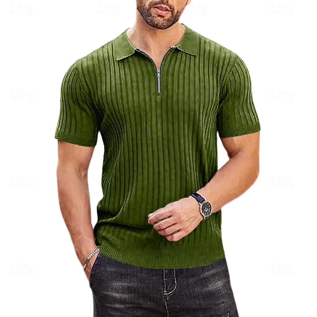 Pánské Polokošile Polo na zip Ležérní Denní Klopa Krátký rukáv Módní Základní Bez vzoru Lehká váha Čtvrtletní zip Léto Jaro Černá Bílá Námořnická modř Khaki Armádní zelená Polokošile 2026 - $24.99 –P15