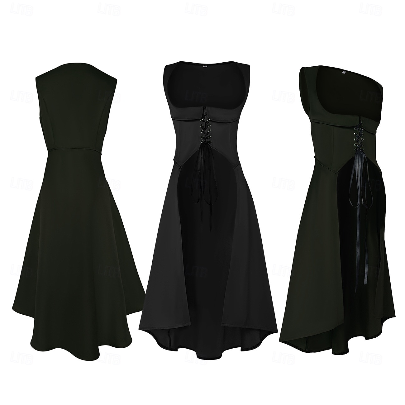 Retro vintage Middeleeuws Renaissance Tot de enkel Jurken Lijfje Mouwloos Boers Veters Kostuum Dames Fantasie Halloween Carnaval Renaissance beurs LARP Volwassenen Kleding 2026 - $44.99 –P2