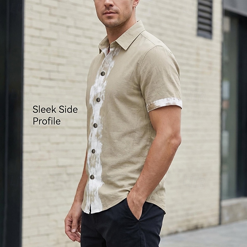 Men's Shirt Linen Shirt Viking Style Summer Shirt Button Up Shirt Solid Color Casual Vacation Blue Black White Khaki Short Sleeve Turndown Summer Spring Clothing Apparel 2026 - $26.99 –P4