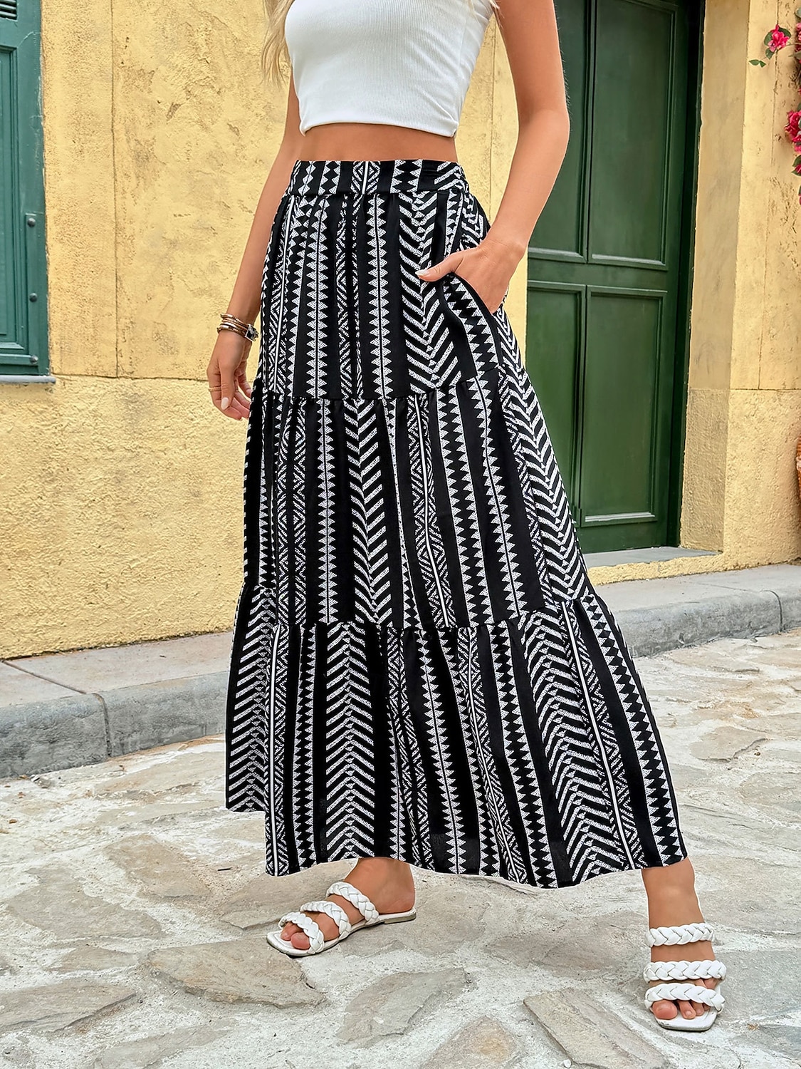 Women's Vacation Skirt Elegant Fashion Maxi High Waist Skirts Daily Beach Black Summer 2026 - $26.99 –P1