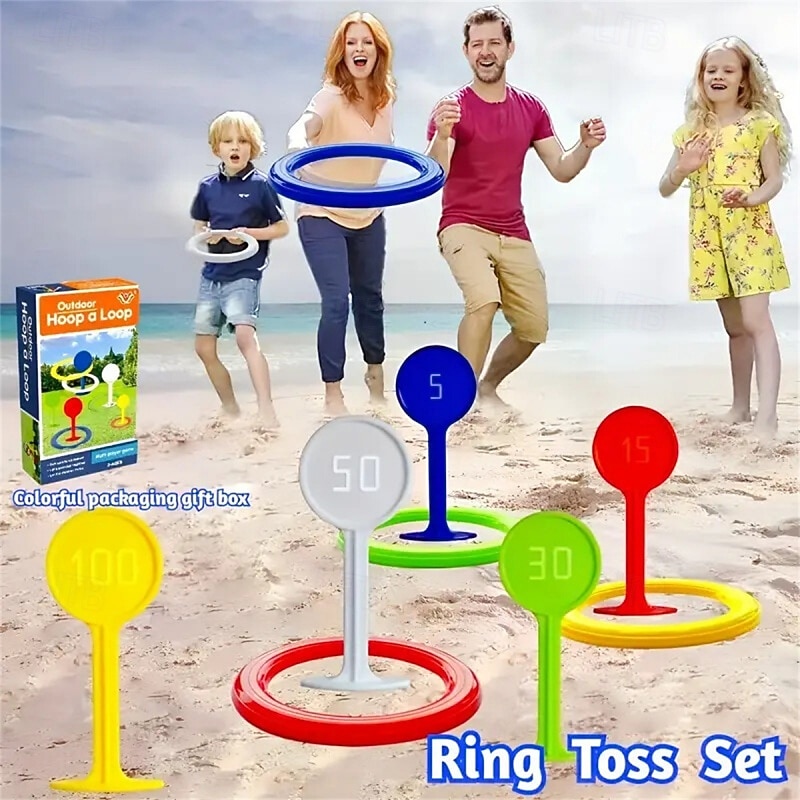 buitenringwerpset voor kinderen &Hoepelspel voor volwassenen, familiespel voor in de achtertuin met kleurrijke doelpalen en ringen, buitenspel voor tuin, strand, camping, speelgoed voor zomerfeestjes, 2026 - $14.99 –P1