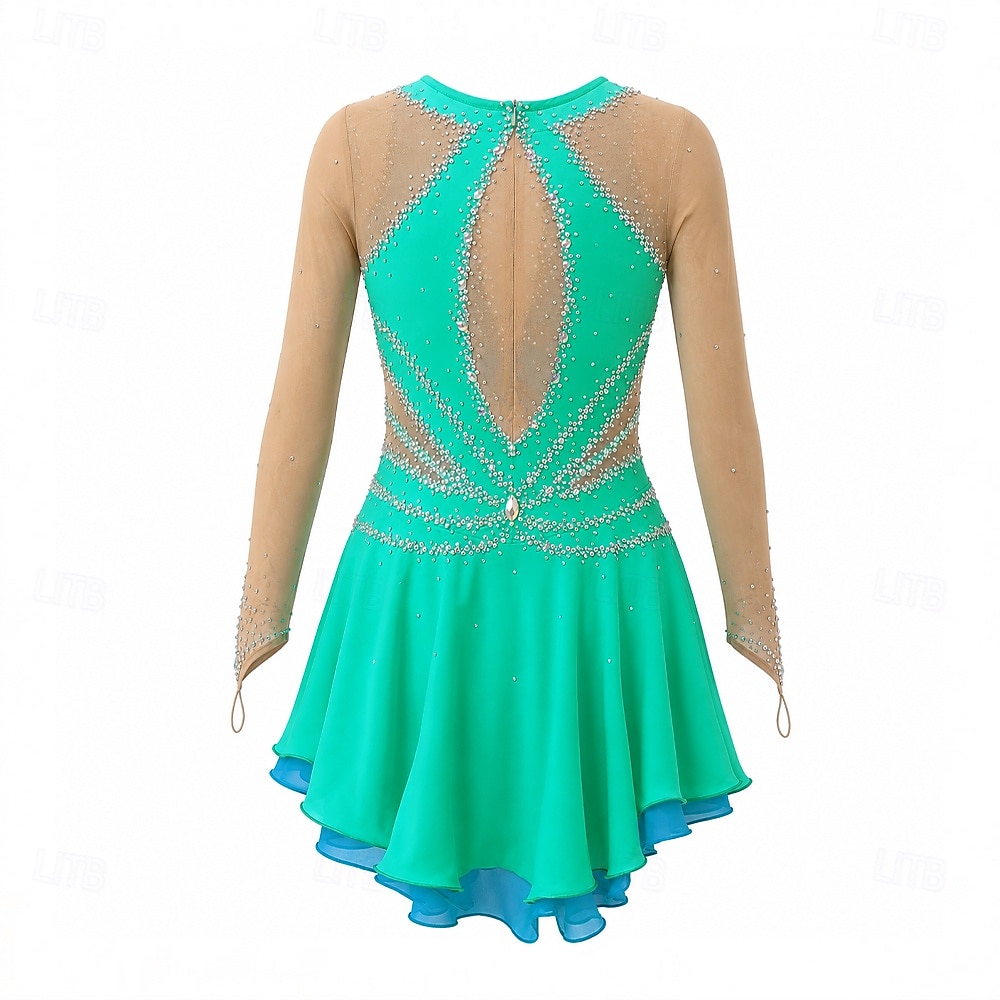 figure skating dress green Jerry's Emerald Green Ice Skating Gemology Dress - Refined Luxury with Off-Shoulder Styling