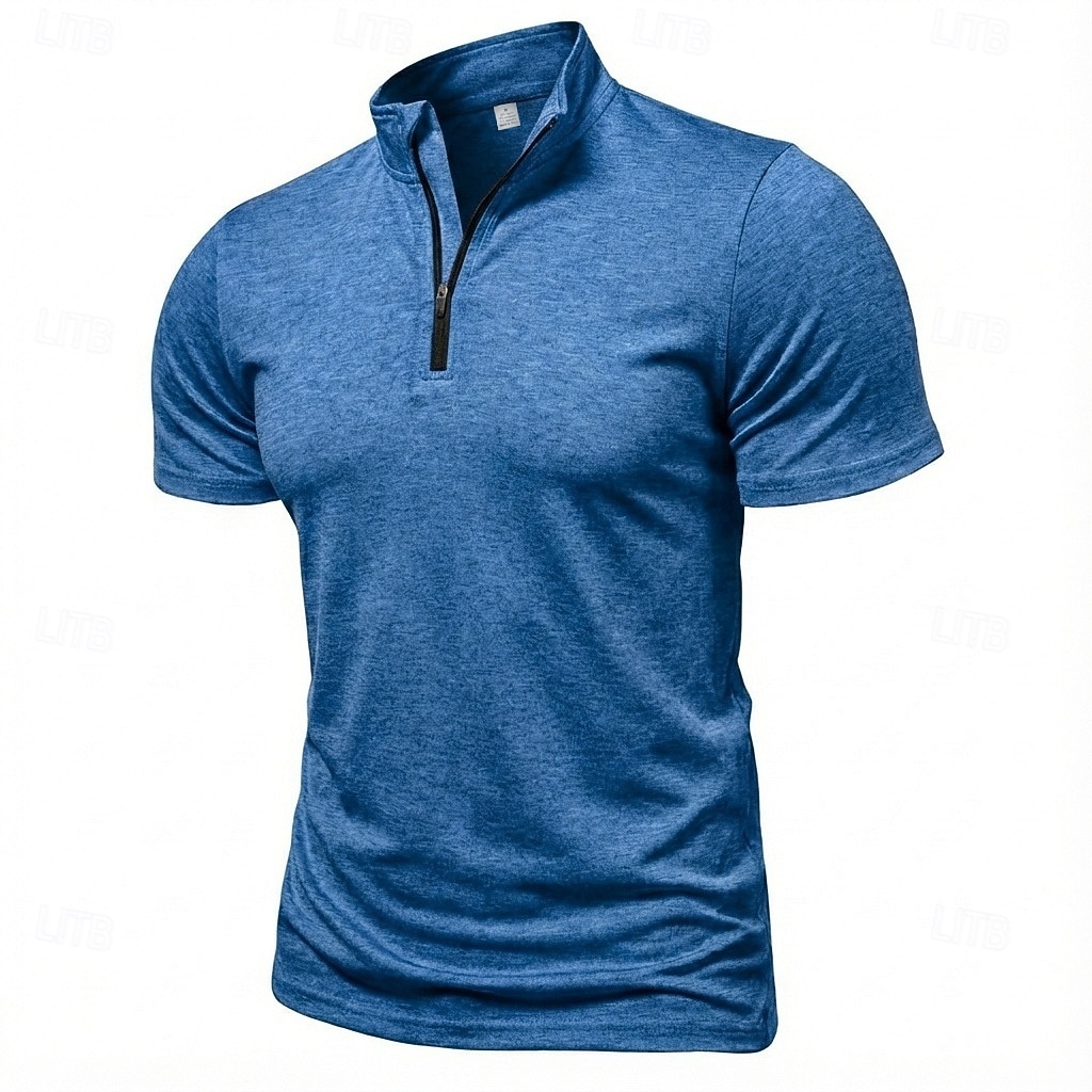 Men's Polo Shirts Zip Polo Casual Daily Quarter Zip Short Sleeve Fashion Basic Plain Lightweight Quarter Zip Summer Spring Blue White Pink Dark Green Purple Orange Polo Shirts 2026 - $21.99 –P19