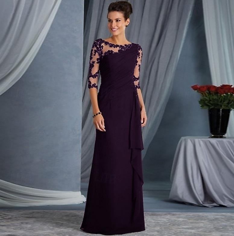 Sheath Column Floor Length Wedding Guest Dress Formal Dresses Evening Gown Mother of the Bride Dress Half Sleeve Jewel Neck Elegant Mother Formal Evening Lace with Appliques 2026 - $172.99 –P9