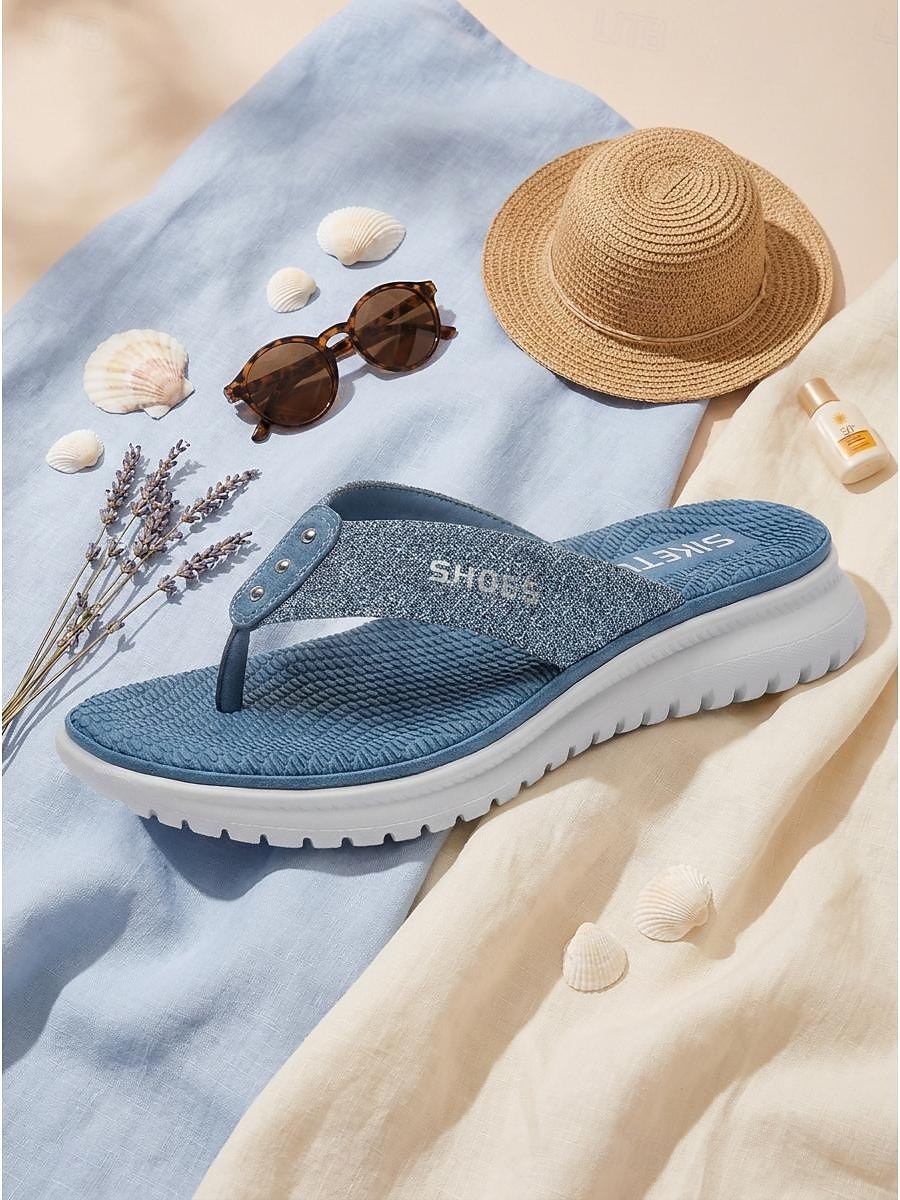 Infradito da donna blu glitterate con supporto plantare, comode e leggere, con suola flessibile antiscivolo, ideali per l'uso quotidiano e per le gite in spiaggia. &comfort per tutto il giorno del 2026 a $34.99 –P1