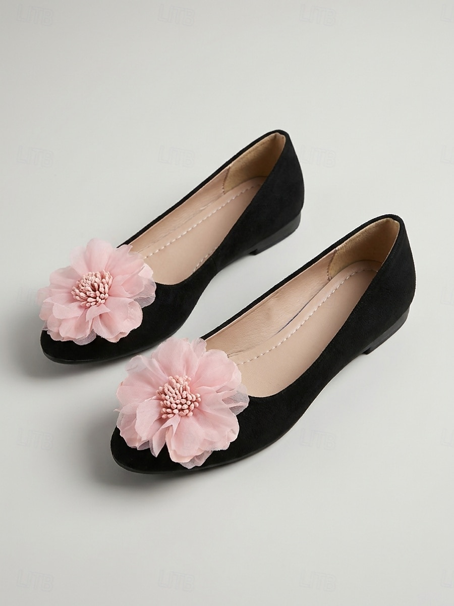 Women's Black Ballet Flats with Floral Decoration – Elegant Dress Shoes for Resort Street Strolls, Date & Daily Wear 2026 - $24.99 –P1