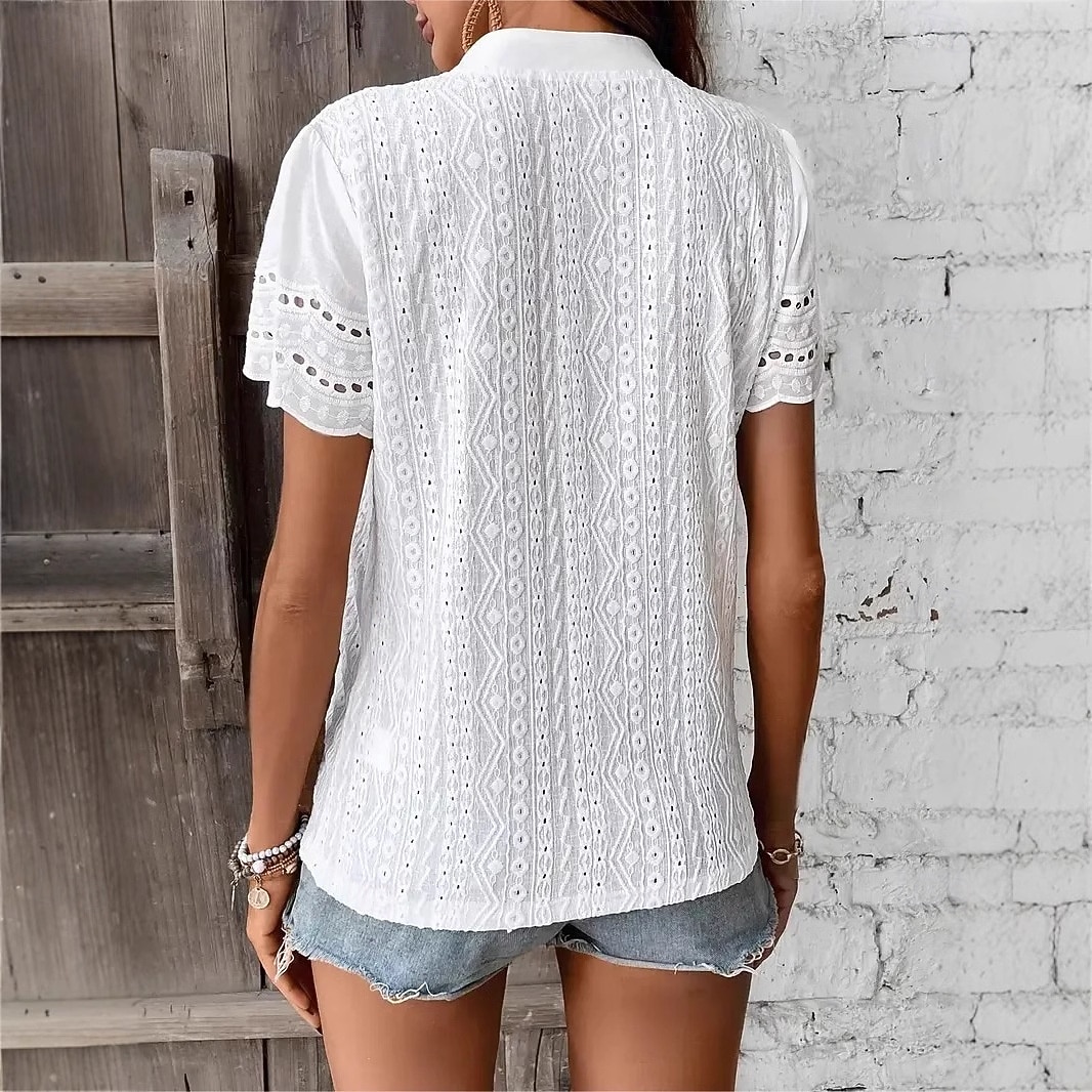 Per donna Camicia Camicia traforata Top traforato Blusa Traforato Elegante Moda Quotidiano Manica Corta Scollo a V Top Regolari Casuale Bianco Estate Primavera del 2026 a $33.99 –P4