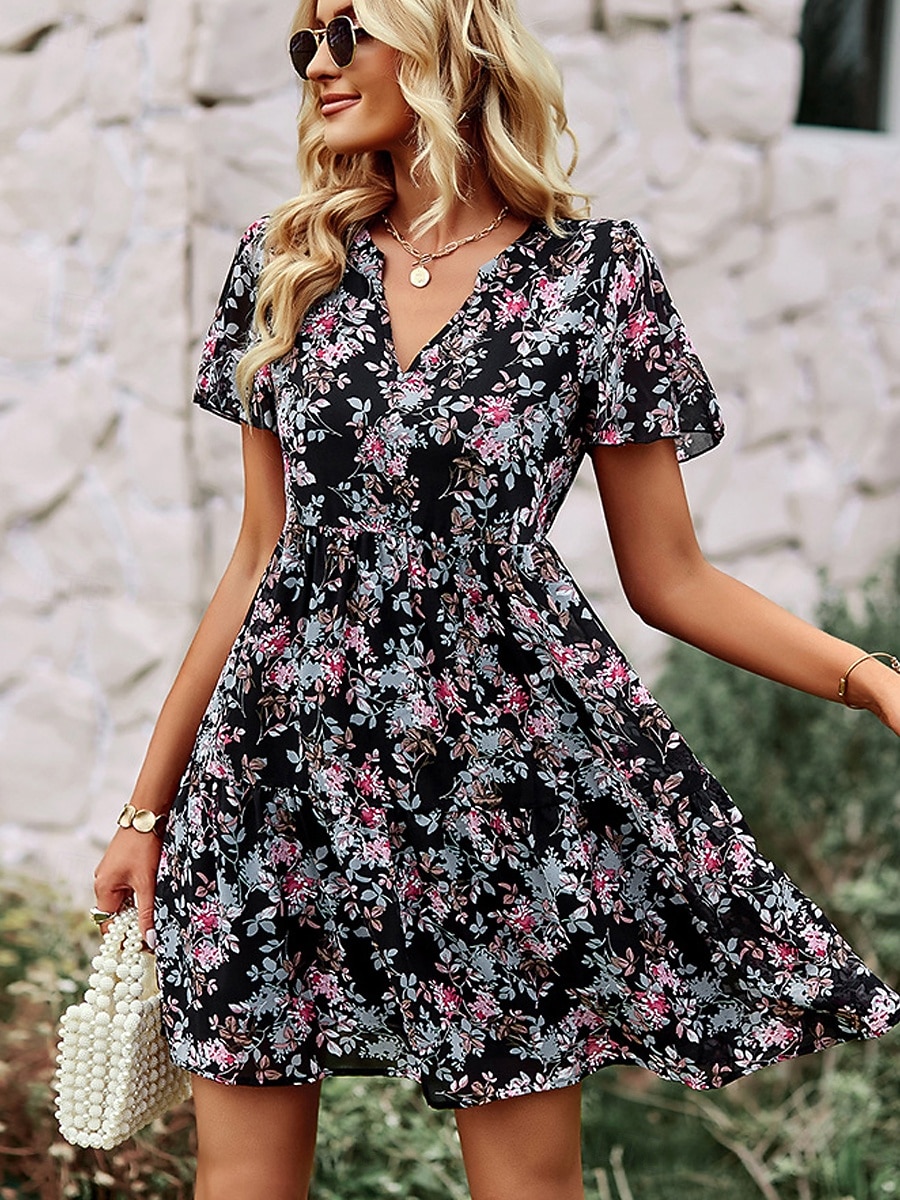 Per donna Abito al ginocchio Abito a Tubino Vacanza Casual Spiaggia Spiaggia Vestibilità regolare Floreale Grafico Manica Corta Scollo a V Blu Bianco Rosa Verde Estate Primavera del 2026 a $31.99 –P7