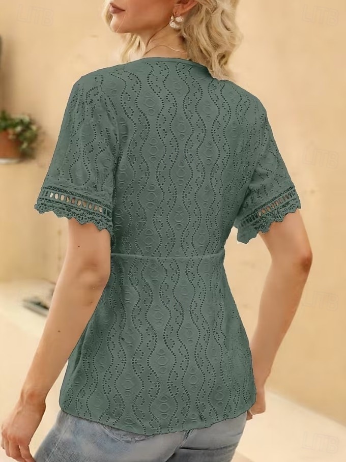 Per donna Blusa con texture Elegant Elegante Bohemien Vintage Manica Corta Scollo a V Top corti Casuale Quotidiano Uscire Albicocca rosa Nero Bianco Rosa Viola Estate Primavera del 2026 a $22.99 –P8