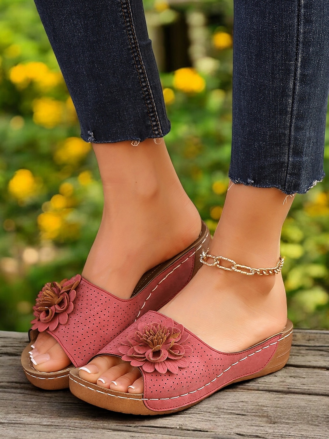 Women's Wedge Sandals with Floral Embellishments and Perforated Design – Comfortable and Stylish Summer Shoes for Casual Wear and Outdoor Events 2026 - $19.99 –P4