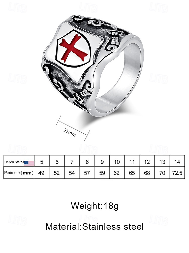 Men's Vintage Shield Ring with Red Cross, Stainless Steel or Alloy, Medieval Style Jewelry, Adjustable Fit, Masculine Gothic Statement Ring for Mature Men 2026 - $14.99 –P8