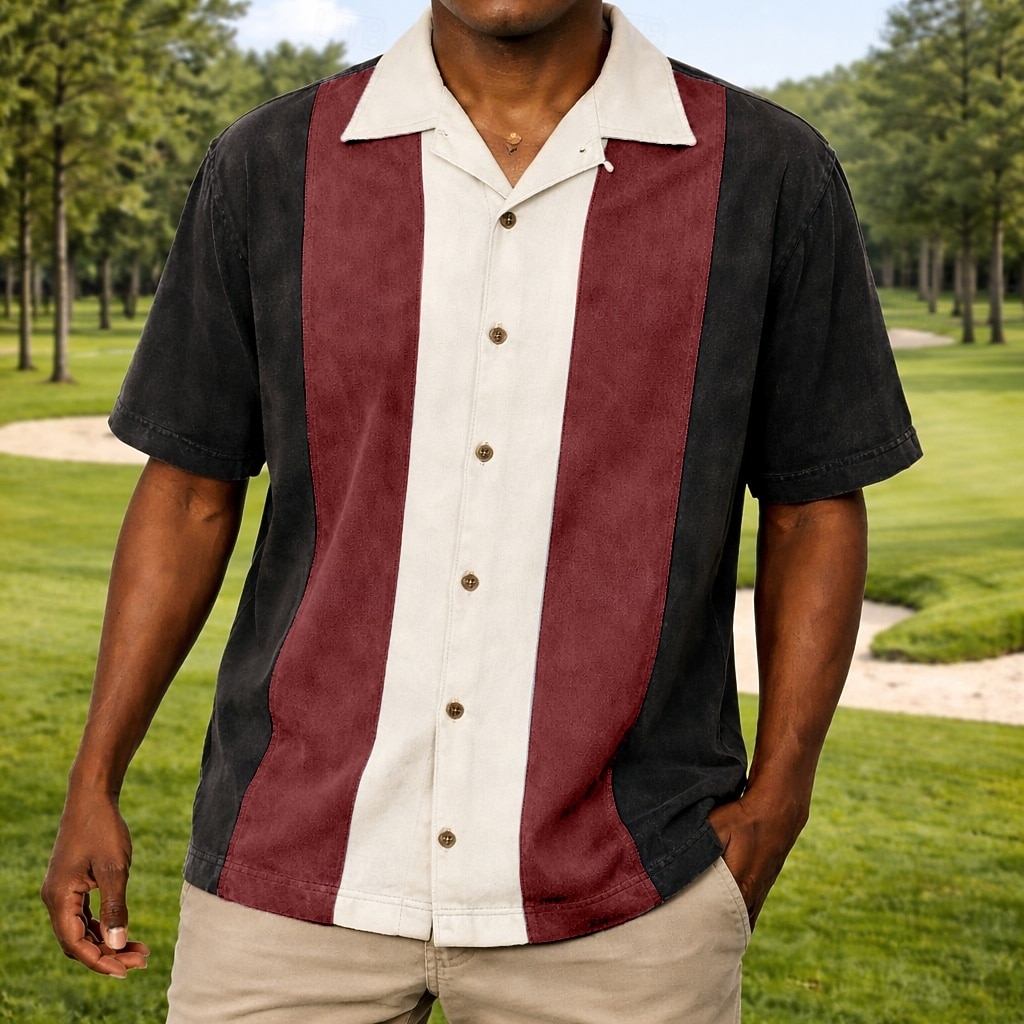 Men's Shirt Casual Shirt Button Up Shirt Garment Dyed Acid Wash Shirt Blue Burgundy Purple Green Gray Short Sleeve Vertical Stripes Cuban Collar Casual Daily Color Block Clothing Apparel Elegant 2026 - $31.99 –P1