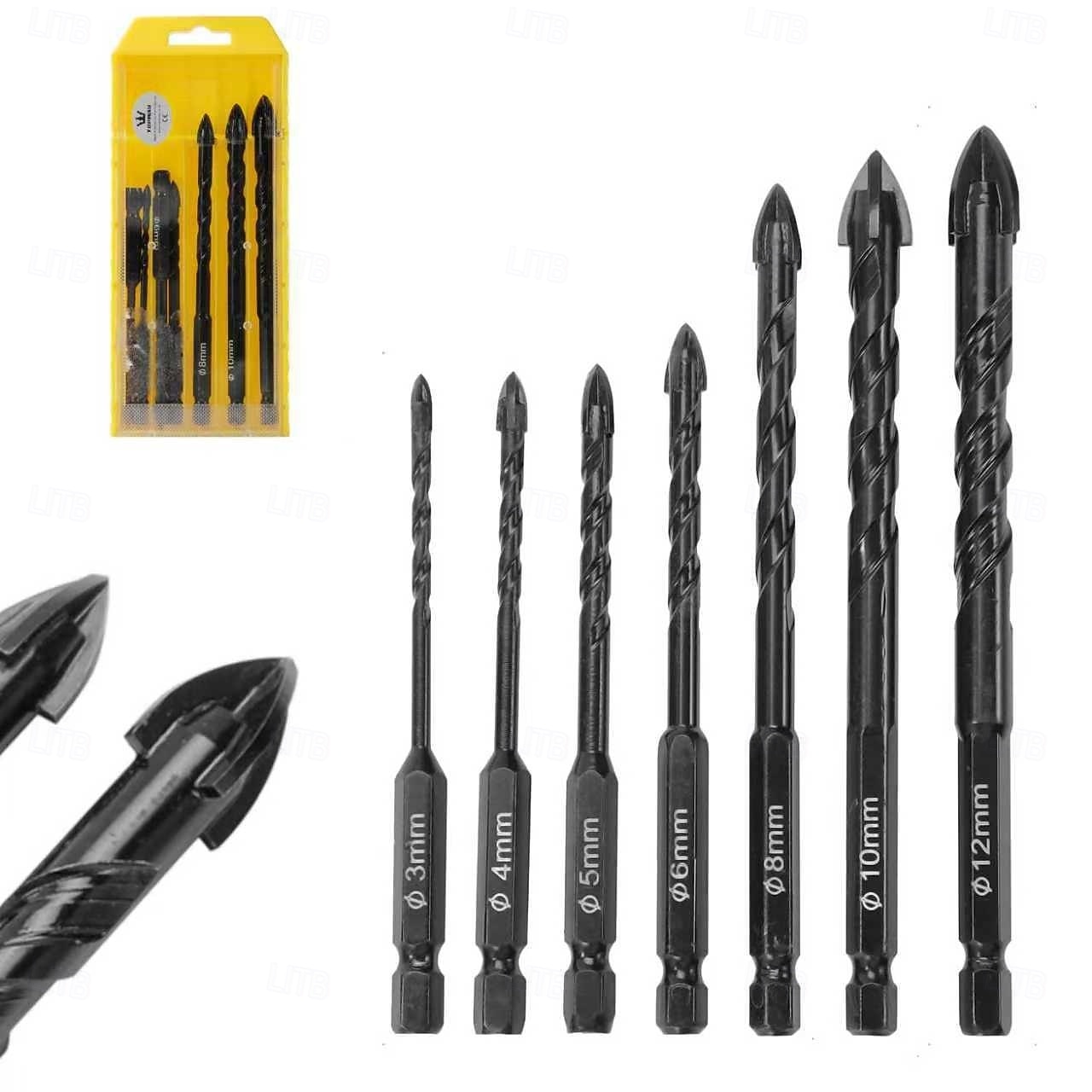 7Pcs Tungsten Carbide Drill Bits, Tungsten Carbide Tip, Hex Shank, Non-Slip Design, Suitable for Glass, Concrete, Brick, Wood, Plastic, Ceramic Tile, Mirror Drilling 2026 - $20.99 –P1
