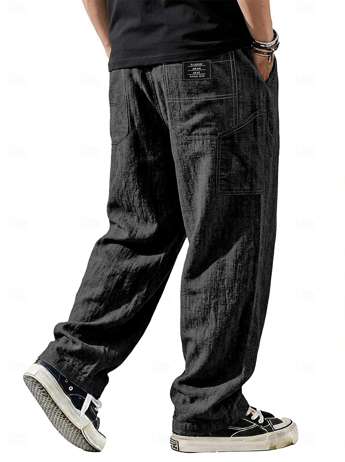 Men's Linen Pants Trousers Casual Pants Summer Pants Baggy Pants Drawstring Pocket Elastic Waist Plain Comfort Lightweight Full Length Daily Outdoor Holiday Vacation Fashion Blue Black Inelastic 2026 - $28.99 –P8
