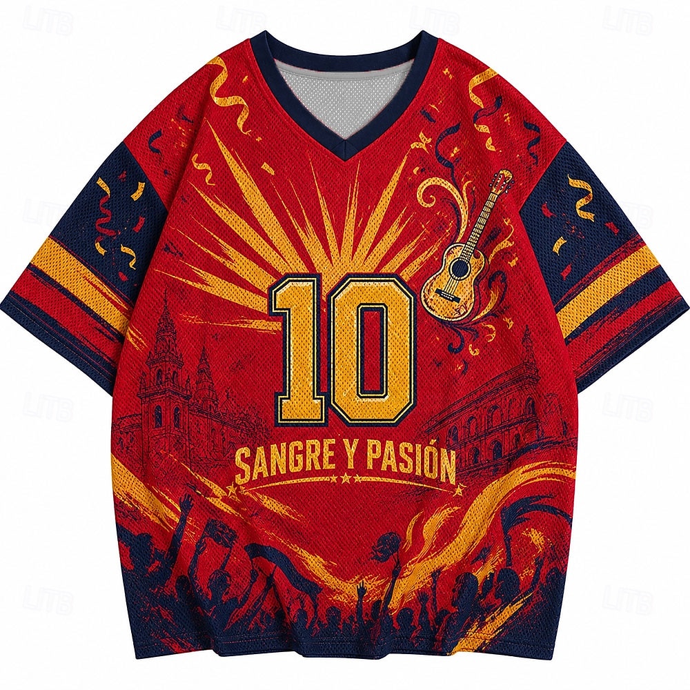 Fußball-Pokal 2026 Herren Zahlengrafik Spanien T Shirt Jersey Shirts Kurzarm T-Shirt 3D-Druck V Ausschnitt Hemd Sport Streetstyle Sport im Freien Spieltag American Football Rot 4 Rot 3 Rote Frühling 2026 - $23.99 –P4