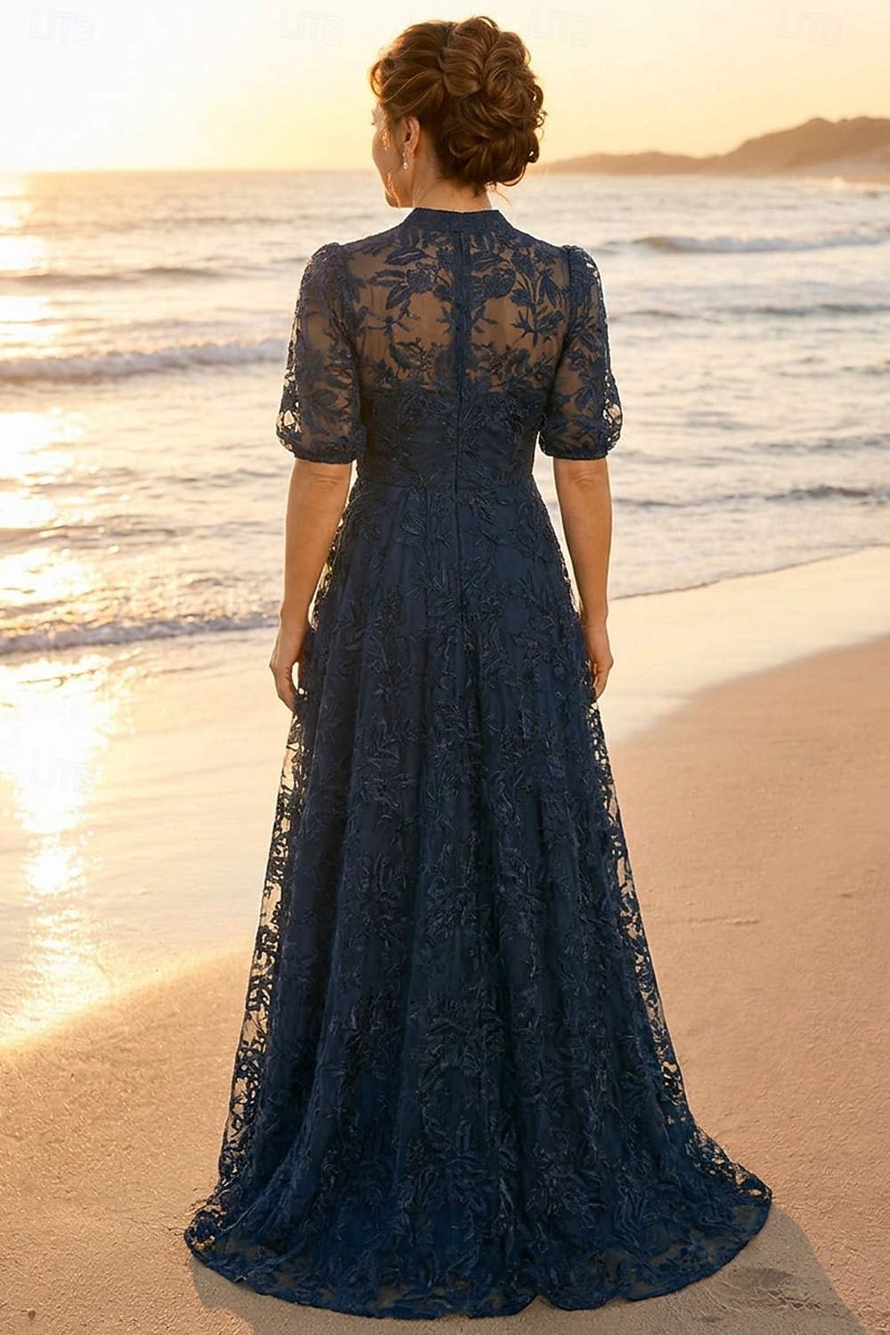 A-Linie Kleid Bodenlang Spitzenkleid Brautmutterkleid Kurzarm V Ausschnitt Hoher Ausschnitt Elegant Vintage luxuriös Formell Hochzeitsgast Semi-Formal Spitze mit Stickerei Applikationen 2026 - $194.99 –P3