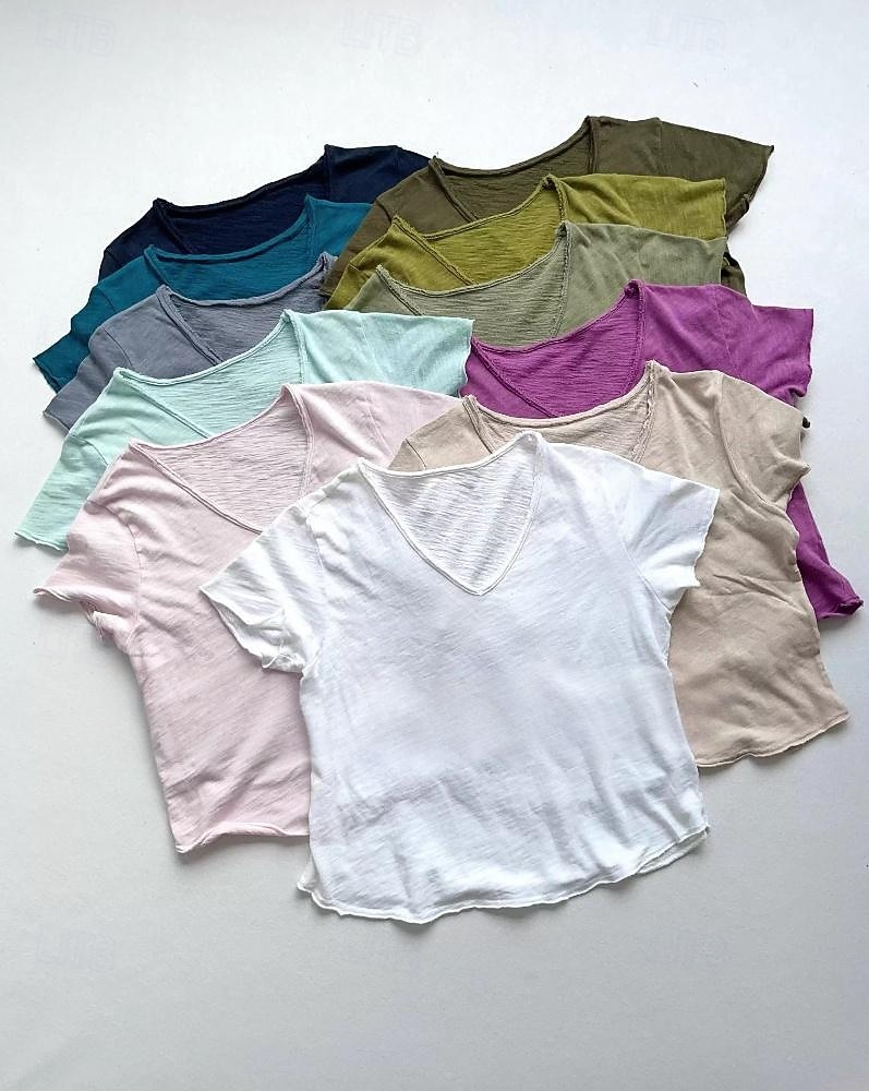 Women's T Shirt Stylish Short Sleeve V Neck Regular Tops Casual Olive green (official brushed inner version) Grey (Official brushed inner fabric) White (official brushed inner fabric) Summer Spring 2026 - $34.99 –P1