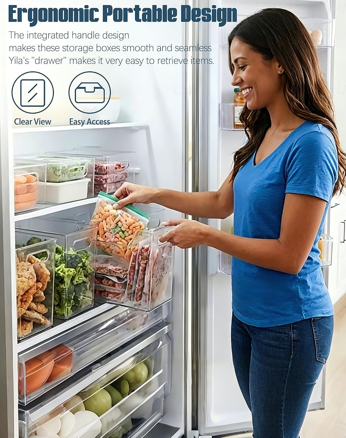 4PCS Crystal Clear Freezer Storage Bins with Handles, Stackable Deep Freezer Organizer Containers for Upright and Chest Freezer, Refrigerator Drawer Organizer Baskets for Meat, Vegetables, Frozen Food 2026 - $15.49 –P6
