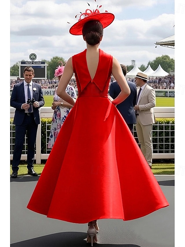 Ball Gown Ankle Length Prom Dresses Evening Gown Ball Gown Formal Dress Elegant 1950s Color Block Sleeveless High Neck Prom Wedding Guest Satin with Bow(s) 2026 - $172.99 –P2