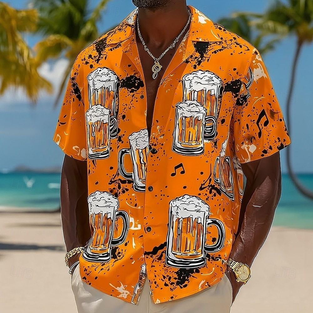 Homme Bière Notes de Musique Chemise Chemise à col cubain Chemise Boutonnée Manche Courte Vintage Rétro Festival de Musique Vacances à la Plage Été Printemps Chemise à col camp Impression 3D Bleu de 2026 ? $25.99 –P2