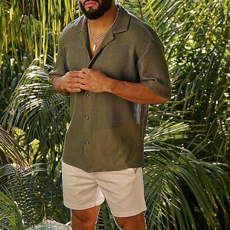 Hombre Camisa Camisa casual Abotonar la camisa Camisa Jacquard Negro Blanco Verde Trébol Albaricoque Manga Corta Plano Cuello Camisero Casual Diario Botones Ropa Elegante Moda Casual 2026 - $31.99 –P3