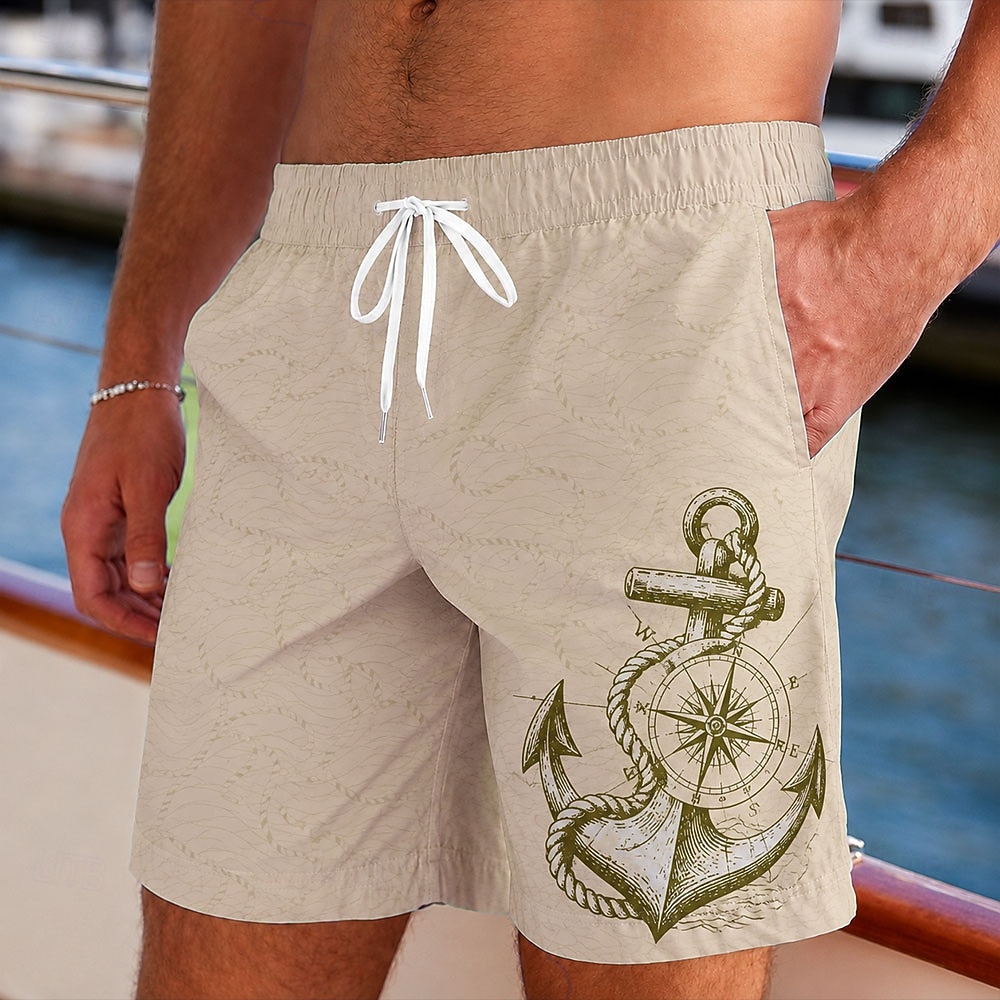 Men's Anchor Swim Trunks Bathing Suits Swim Shorts Board Shorts Mid Waist Vintage Daily Beach Vacation Wear Side Pockets Mesh Lining Elastic Drawstring Waist Designer Clothing Apparel 2026 - $20.99 –P3
