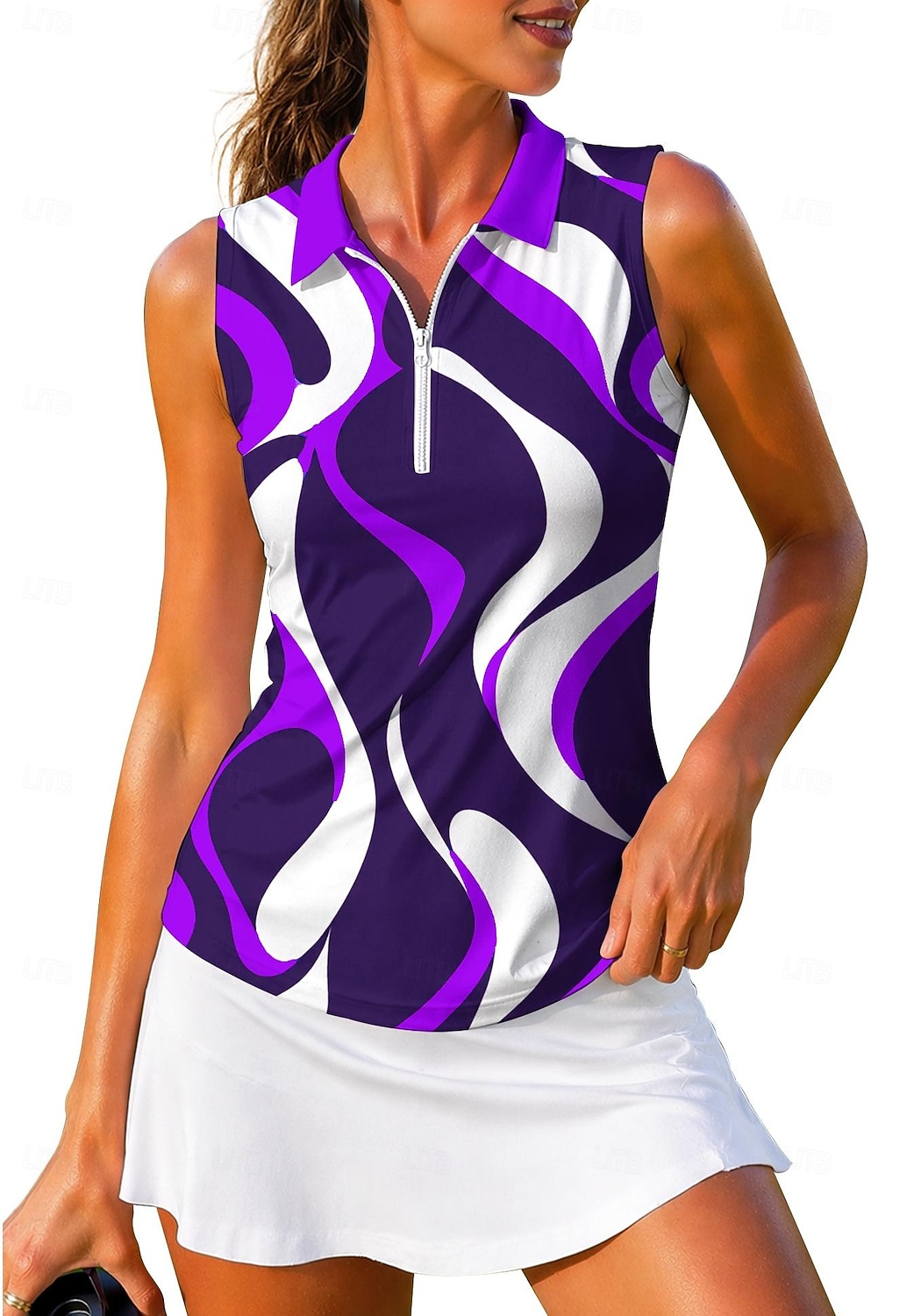 Per donna Geometrico Astratto Top Maglietta sportiva Polo da golf Maglia da tennis Senza Maniche Cerniera Floreale UPF50+ Resistente ai Raggi UV Alta elasticità Traspirante Tennis Golf Pickleball del 2026 a $10.99 –P11