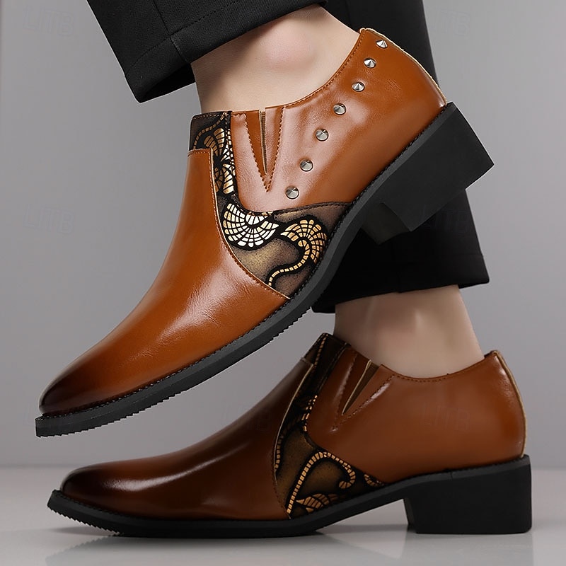 Men's Brown Side-Cut Derby Shoes Stud Detail Fashion Dress Shoes Elegant Statement Gentleman Footwear for Weddings, Banquets, Parties and Evening Occasion Wear 2026 - $46.99 –P3