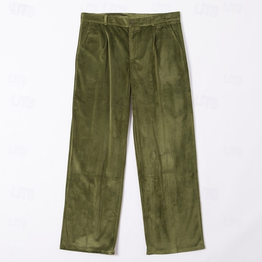 Calça social masculina de veludo - calça reta para ocasiões formais - verde militar de 2026 por $40.99 –P6