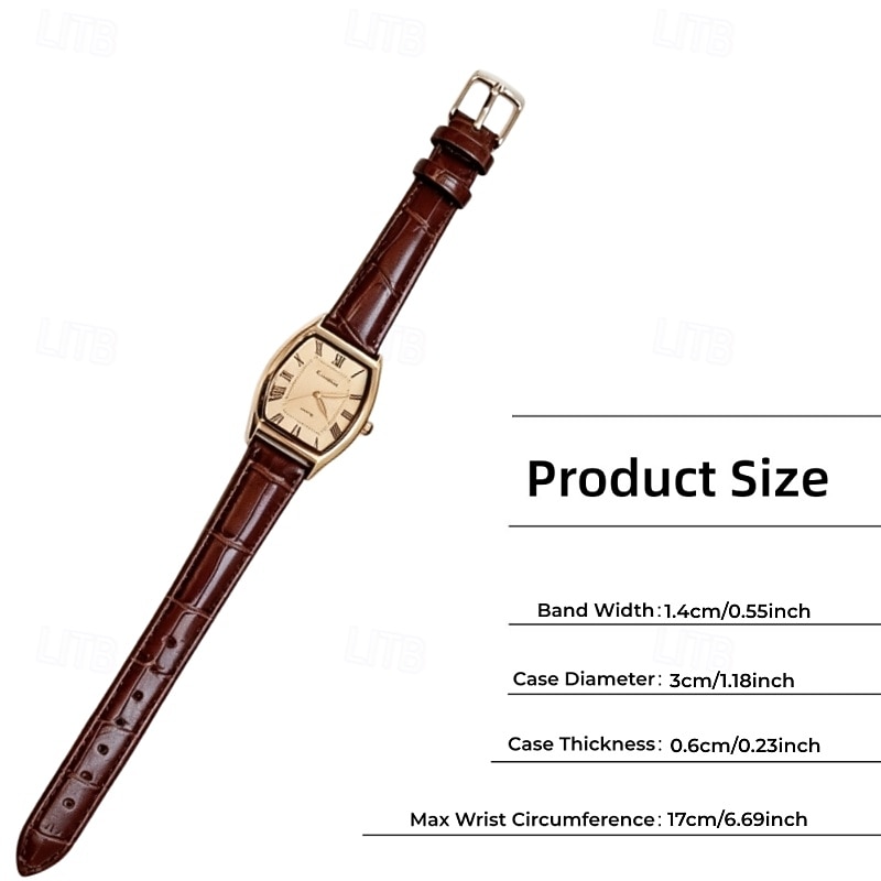 Women's Vintage Watch Retro Elegant Gold Tonneau Case Quartz Wristwatch with Brown Leather Strap Roman Numeral Small Face Dress Watch for Ladies Girls Gift 2026 - $11.99 –P4